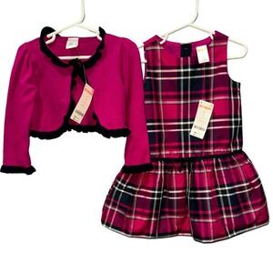 NWT Gymboree Holiday sweater & dress set,‎ plaid, magenta black checked size 2T